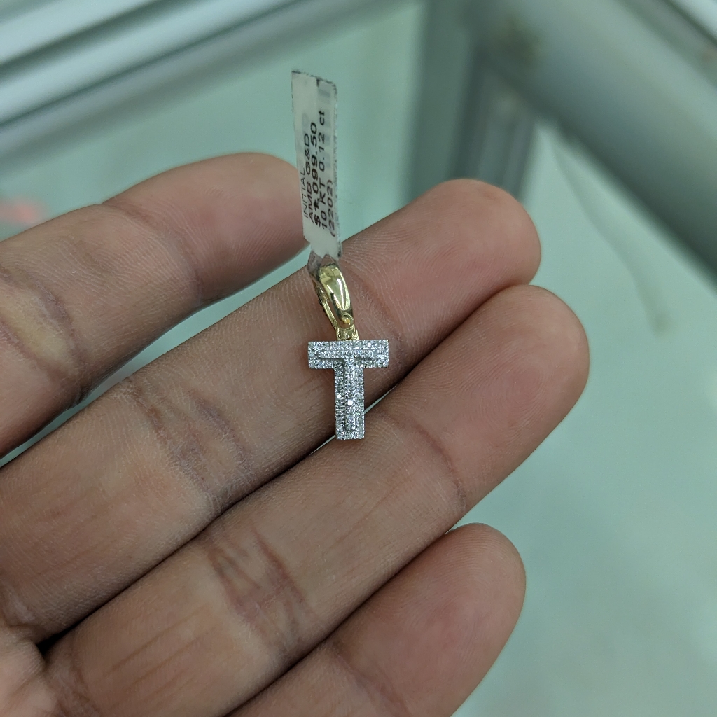 Real Diamond 10kt Gold Bubble Initial T Pendant